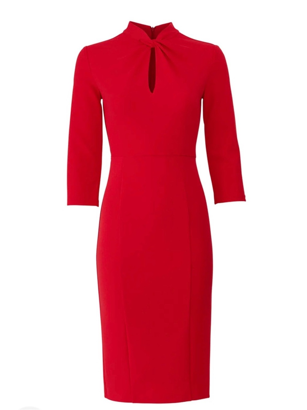 Donna Morgan Red Long-Sleeve Midi Dress with Keyhole NWT